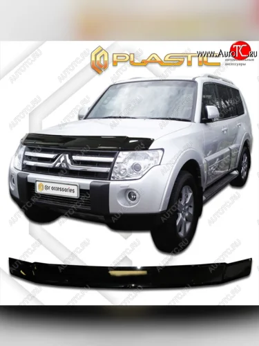 Дефлектор капота CA-Plastic (classic черный) Mitsubishi Pajero 4 V80 дорестайлинг (2006-2011)