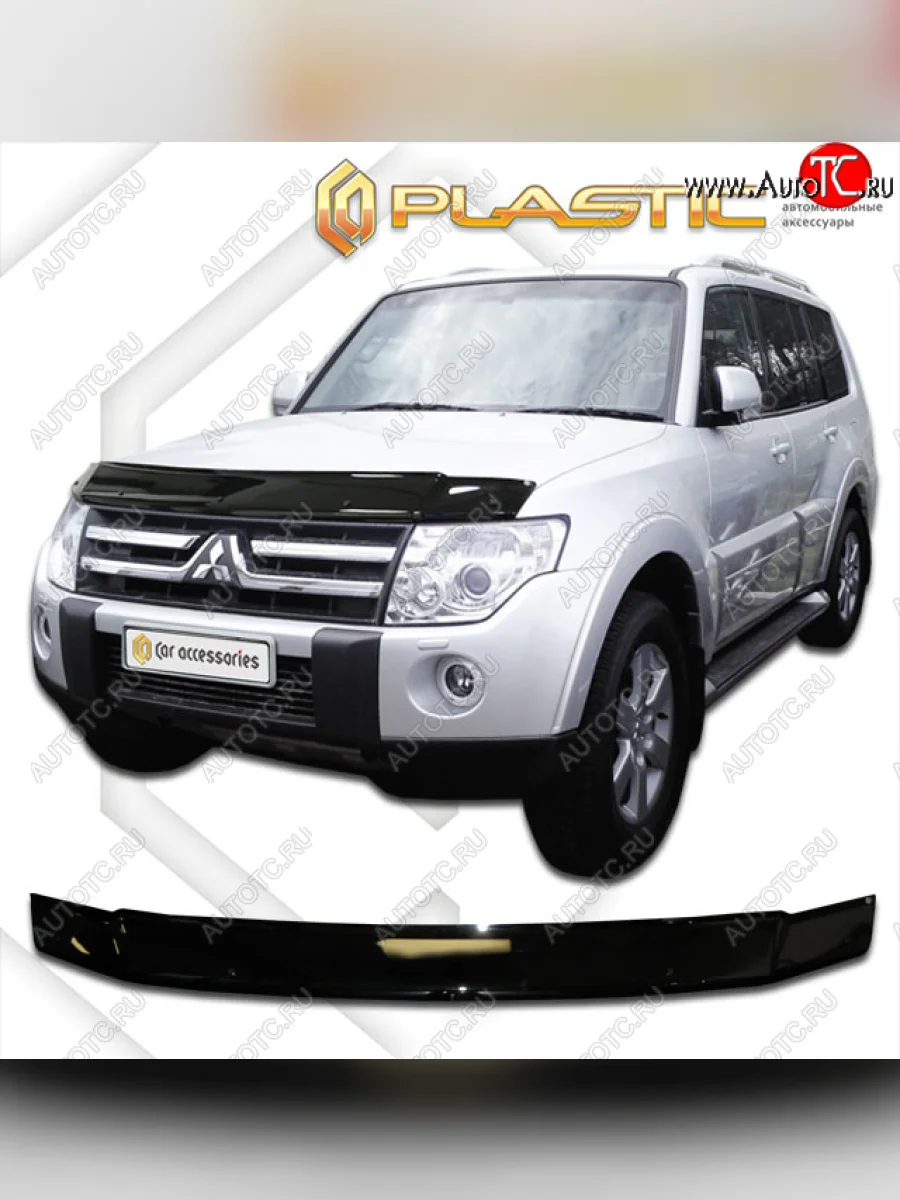 Дефлектор капота CA-Plastic Mitsubishi Pajero 4 V80 3 дв. 1-ый рестайлинг (2011-2014) (classic черный, без надписи)  в Перми Пермском крае