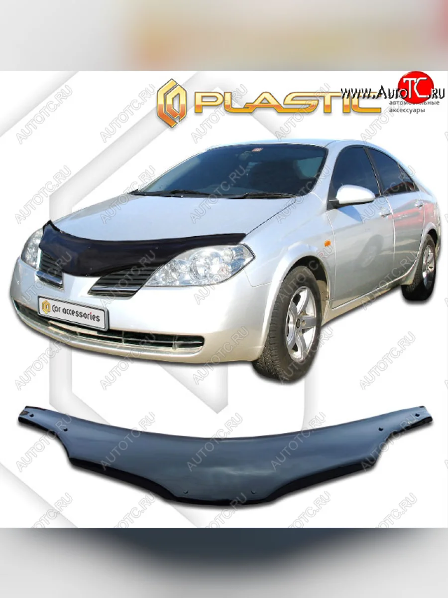 Дефлектор капота (правый руль) CA-Plastic Nissan Primera 3 P12 седан (2001-2008) (classic черный, без надписи)  в Керчи Республика Крым