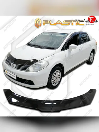 Дефлектор капота CA-Plastic (classic черный) Nissan Tiida Latio C11 седан (2004-2012)