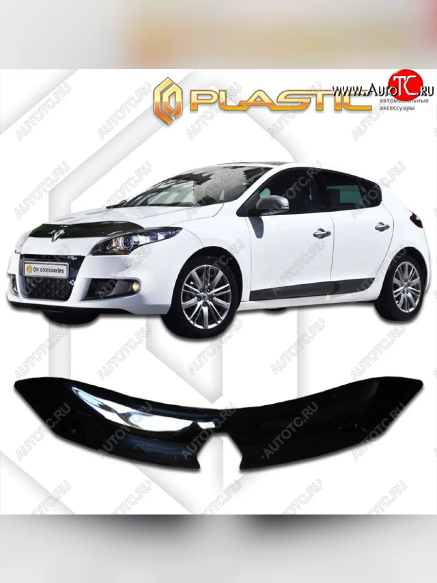 Дефлектор капота CA-Plastic Renault Megane купе 3 дв. дорестайлинг (2008-2012) (classic черный, без надписи)  с доставкой в г. Керчь