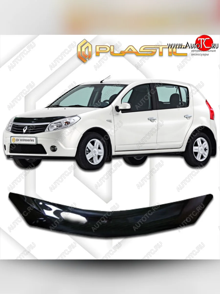 Дефлектор капота CA-Plastic Renault Sandero Stepway 1 (2010-2014) (classic черный, без надписи)  в Перми Пермском крае