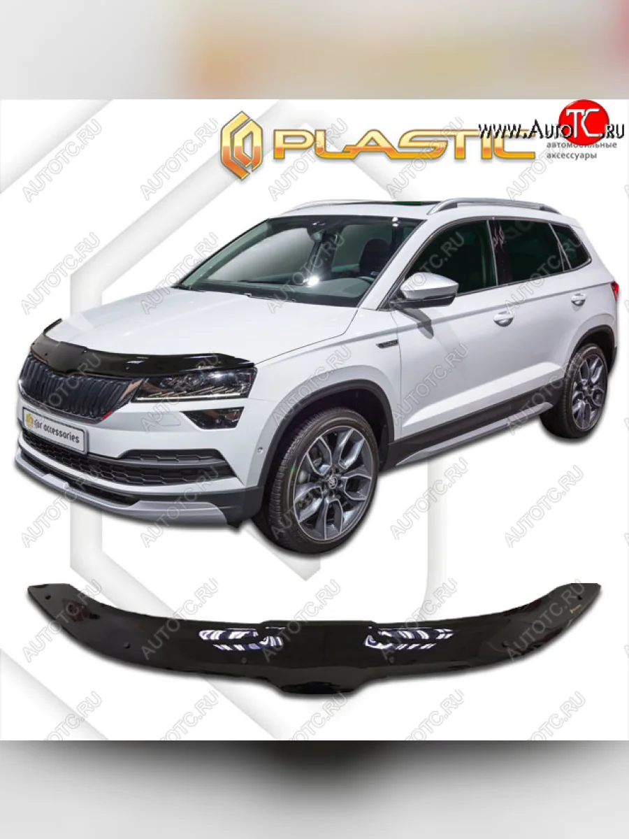 Дефлектор капота CA-Plastic Skoda Karoq NU7 дорестайлинг (2017-2021) (classic черный, без надписи)  в Воронеже Воронежской области