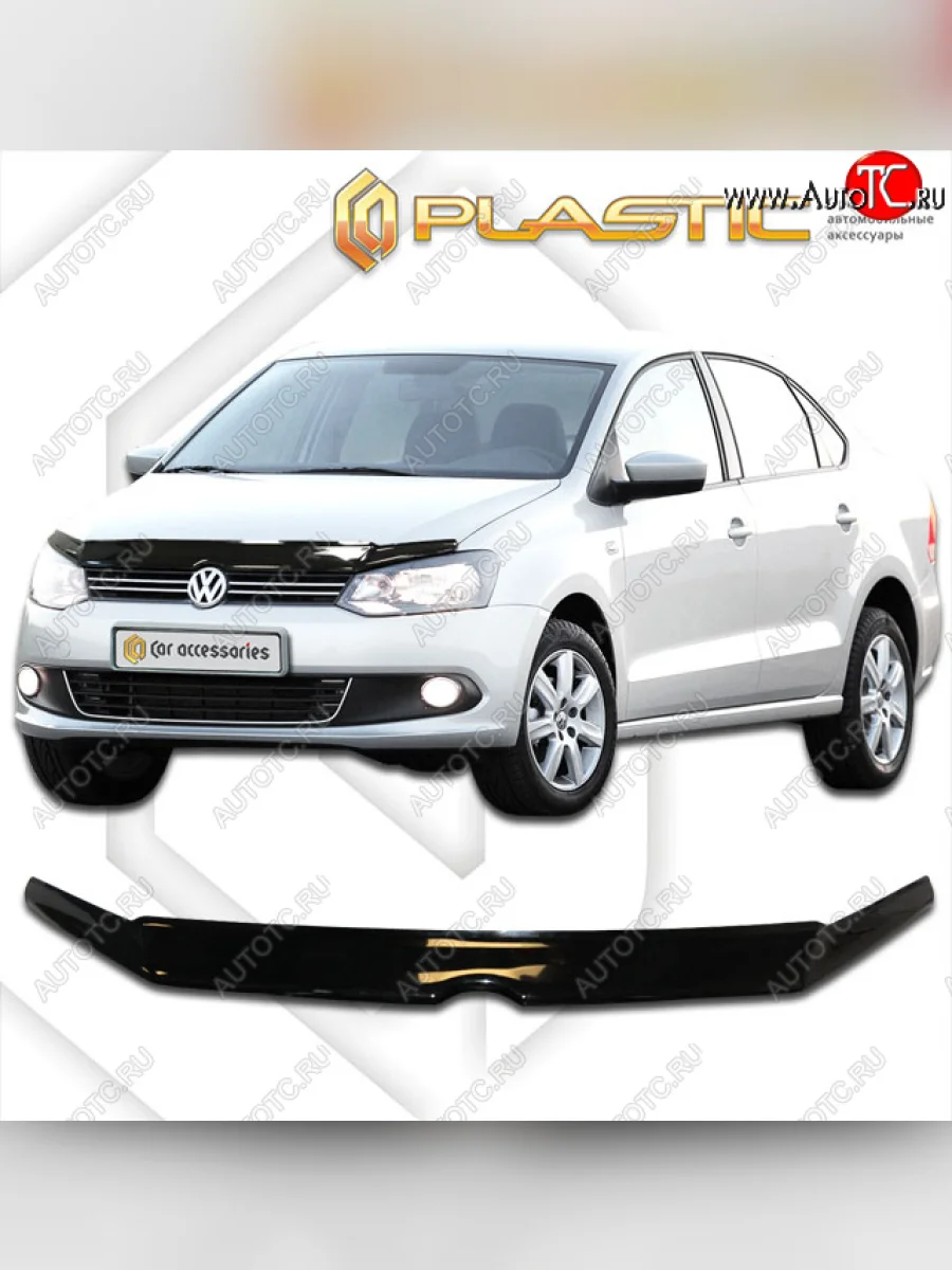 Дефлектор капота CA-Plastic Volkswagen Polo Mk5 хэтчбэк 3 дв. (2010-2015) (classic черный, без надписи)  в Самаре Самарской области