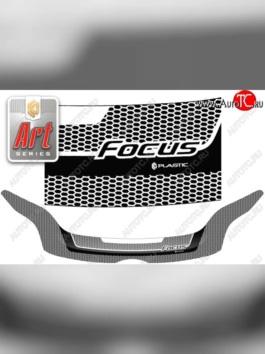Дефлектор капота CA-Plastic Ford Focus 3 седан дорестайлинг (2011-2015) (серия ART белая)  в Самаре Самарской области