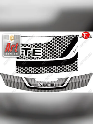 Дефлектор капота (правый руль) CA-Plastic (серия ART белая) Nissan Note 1 E11 рестайлинг (2008-2013)