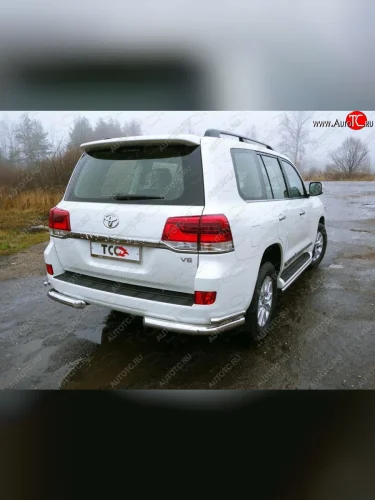 Защита заднего бампера (кроме EXECUTIVE, уголки двойные под фаркоп Е, d76.1/42.4 мм) TCC Toyota Land Cruiser  200 (2015-2021) 2-ой рестайлинг