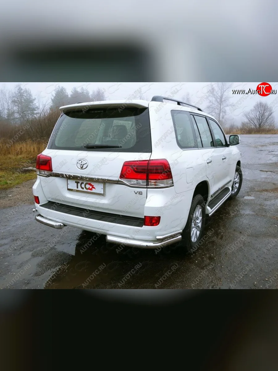Защита заднего бампера (кроме EXECUTIVE, уголки двойные под фаркоп Е, d76.1/42.4 мм) TCC Toyota Land Cruiser 200 2-ой рестайлинг (2015-2021)  в Самаре Самарской области