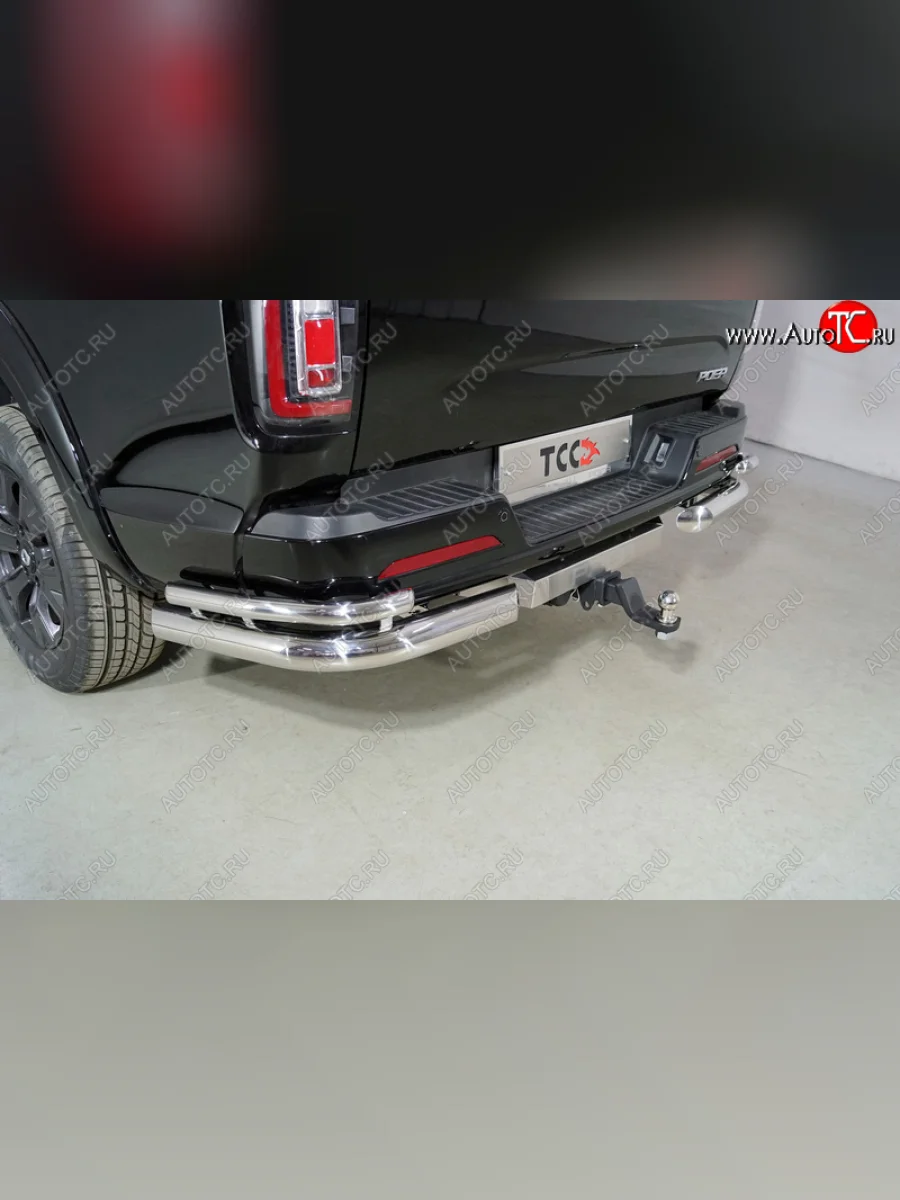 Защита заднего бампера ( 2.0TD 4WD, уголки двойные, d76.1/42.4 мм) TCC  Great Wall Poer (2021-2025)  в Керчи Республика Крым
