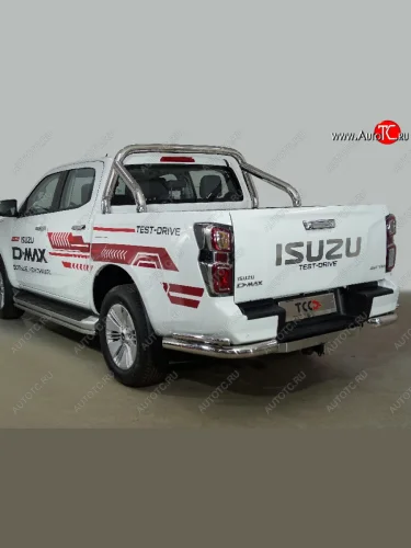 Защита заднего бампера (3.0D, уголки двойные, d76.1/42.4 мм) TCC Isuzu D-Max ( RT85,TFR SingleCab,  RG) (2015-2023) рестайлинг, DoubleCab