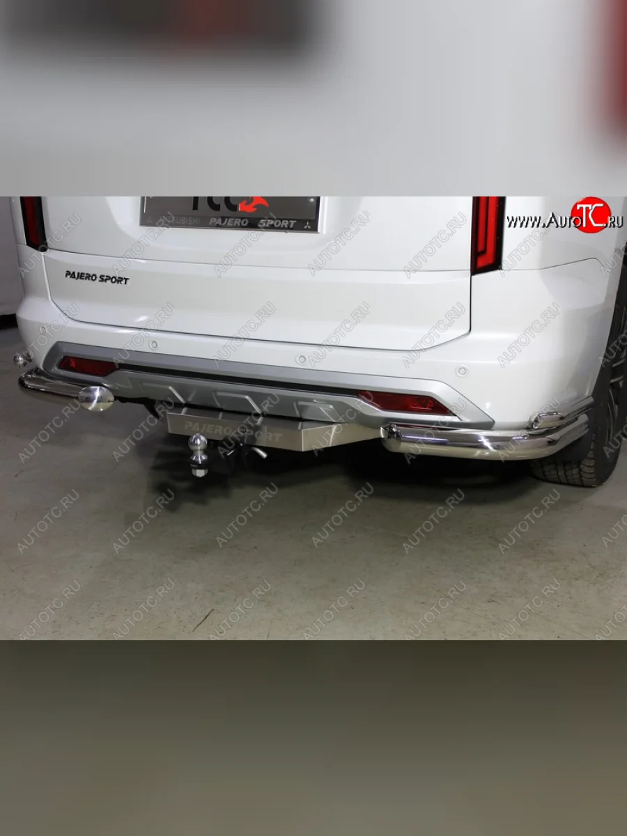 Защита заднего бампера (уголки двойные, d76.1/42.4 мм) TCC  Mitsubishi Pajero Sport (2019-2022) QF  с доставкой в г. Керчь