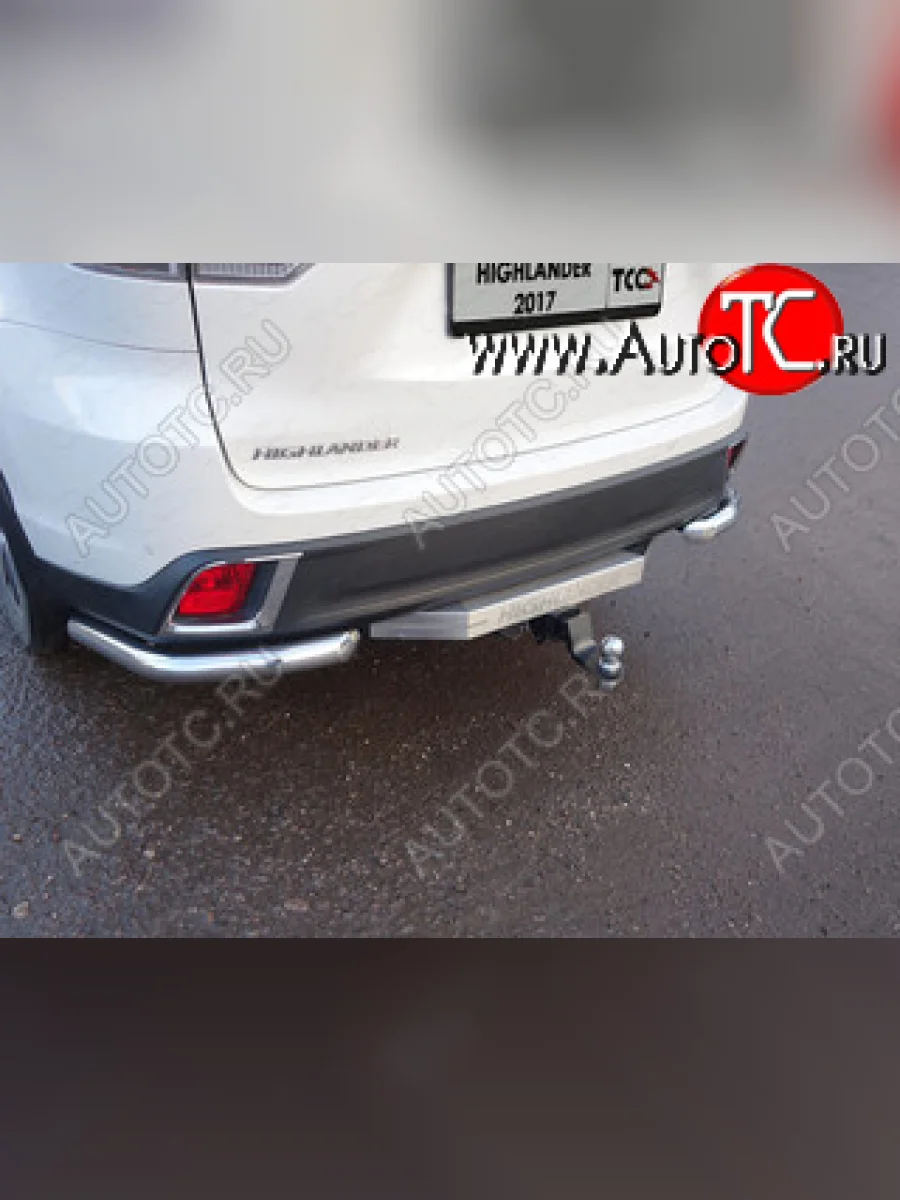 Защита заднего бампера (уголки, d60,3 мм) TCC Toyota Highlander XU50 рестайлинг (2016-2020)  с доставкой в г. Керчь