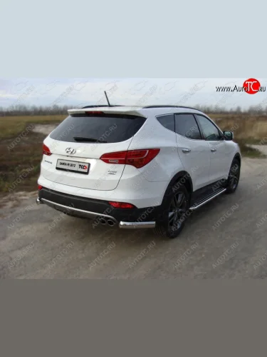 Защита заднего бампера (уголки, d75х42 мм) TCC Hyundai Santa Fe  DM (2012-2019) дорестайлинг, рестайлинг