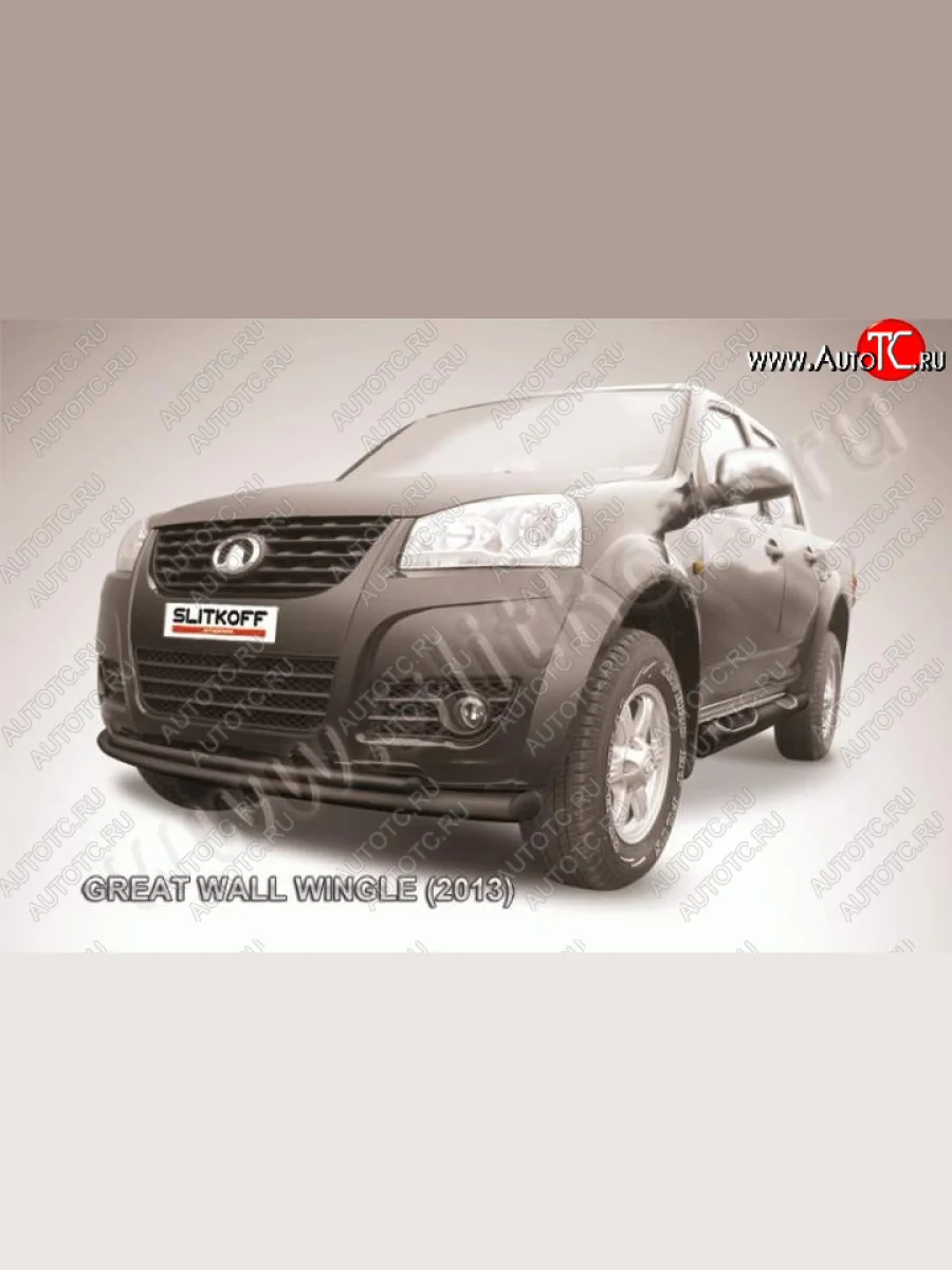 Защита переднего бампера из труб d76+d42 Slitkoff (двойная) Great Wall Wingle 5 (2011-2017) (Цвет: черный)  в Самаре Самарской области