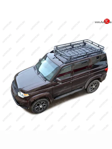 Багажник экспедиционный с сеткой на заводские рейлинги Трофи, Техно Сфера   (с сеткой) Уаз Патриот ( 3163 5 дв.,  Карго,  23632,  Спорт,  3163 5-дв.) (2005-2025) дорестайлинг, дорестайлинг пикап, 1 рестайлинг пикап, 1-ый рестайлинг, рестайлинг 1, 2-ой рестайлинг пикап, 2-ой рестайлинг, рестайлинг 2
