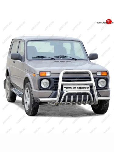 Дуга передняя (с усами) c дополнительной защитой двигателя d 63,5 Техно Сфера (нержавейка) Лада ВАЗ нива 4х4  2131 (2014-2021) Урбан 3 дв. дорестайлинг, Урбан 5 дв. дорестайлинг, Урбан 5 дв. рестайлинг