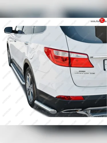 Защита заднего бампера нержавейка(уголки) d63.5, Техно Сфера (нержавейка) Hyundai Grand Santa Fe  1 DM (2013-2018) дорестайлинг, рестайлинг