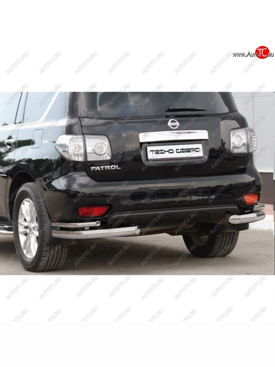 Защита заднего бампера с полимерным покрытием d76 (Уголки двойные), Техно Сфера Nissan Patrol 6 Y62 дорестайлинг (2010-2014) (полимерное покрытие)  в Перми Пермском крае