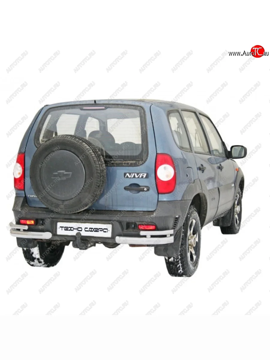 Защита заднего бампера (уголки двойные, с полимерным покрытием) Техно Сфера Лада ВАЗ 2123 (Нива Шевроле) 1 рестайлинг (2009-2020) (цвет черный матовый)  с доставкой в г. Керчь