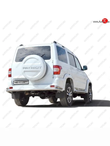 Защита заднего бампера нержавейка d63.5(труба с уголками), Техно Сфера (нержавейка) Уаз Патриот ( 23632,  3163 5-дв.,  3163 5 дв.) (2014-2025) 1 рестайлинг пикап, 1-ый рестайлинг, 2-ой рестайлинг пикап, 2-ой рестайлинг