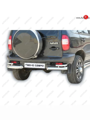 Защита заднего бампера нержавейка d63.5 (уголки двойные), Техно Сфера (нержавейка) Лада ВАЗ 2123 (Нива Шевроле) (2002-2021) дорестайлинг, 1 рестайлинг, 2 рестайлинг