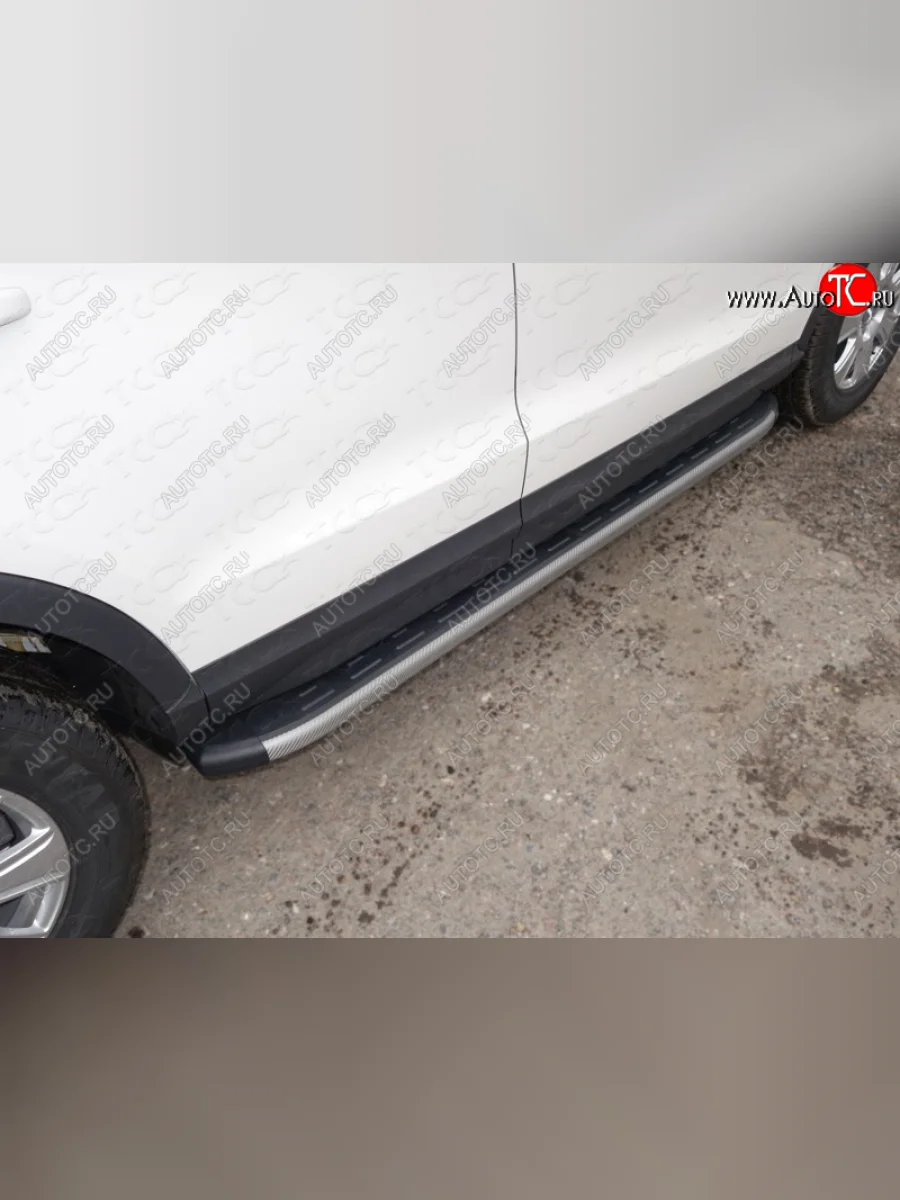 Пороги алюминиевые с пластиковой накладкой ТСС Тюнинг Audi Q3 8U дорестайлинг (2011-2015) (карбон серый)  в Перми Пермском крае