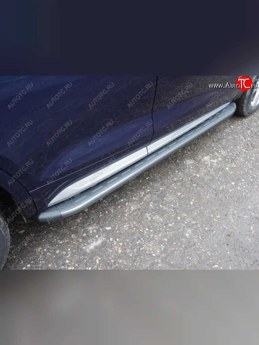 Пороги алюминиевые с пластиковой накладкой (без пневмоподвески) ТСС Тюнинг Audi Q5 8R рестайлинг (2012-2017) (Карбон серый)  в Керчи Республика Крым