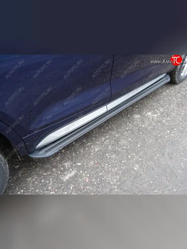 Пороги алюминиевые (без пневмоподвески) Slim Line (черные) Audi Q5 FY дорестайлинг (2017-2020)