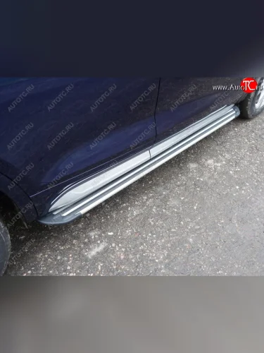 Пороги алюминиевые (без пневмоподвески) Slim Line (Серебро) Audi Q5 FY дорестайлинг (2017-2020)