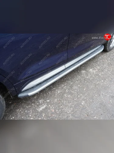 Пороги алюминиевые с пластиковой накладкой (без пневмоподвески) ТСС Тюнинг (карбон серебро) Audi Q5 FY дорестайлинг (2017-2020)