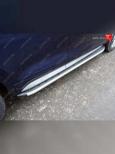 Пороги алюминиевые с пластиковой накладкой (без пневмоподвески) ТСС Тюнинг (серый) Audi Q5 FY дорестайлинг (2017-2020)