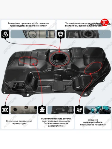 Топливный бак СТАЛЬ (антикоррозия) KIA Rio 2 JB дорестайлинг, хэтчбэк 5 дв. (2005-2009)