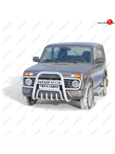 Дуга передняя с прямыми ушами с дополнительной защитой двигателя d63,5, Техно Сфера (Черный) Лада ВАЗ нива 4х4 ( 2131,  2121,  2121 (Legend)) (2014-2025) Урбан 3 дв. дорестайлинг, Урбан 5 дв. дорестайлинг, Урбан, Урбан 5 дв. рестайлинг, (Legend) 5 дв. 2-ой рестайлинг, 3 дв. 2-ой рестайлинг