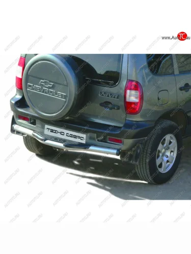 Защита заднего бампера с пластиковой накладкой, с полимерным покрытием, Техно Сфера Лада ВАЗ 2123 (Нива Шевроле) (2002-2021) дорестайлинг, 1 рестайлинг, 2 рестайлинг