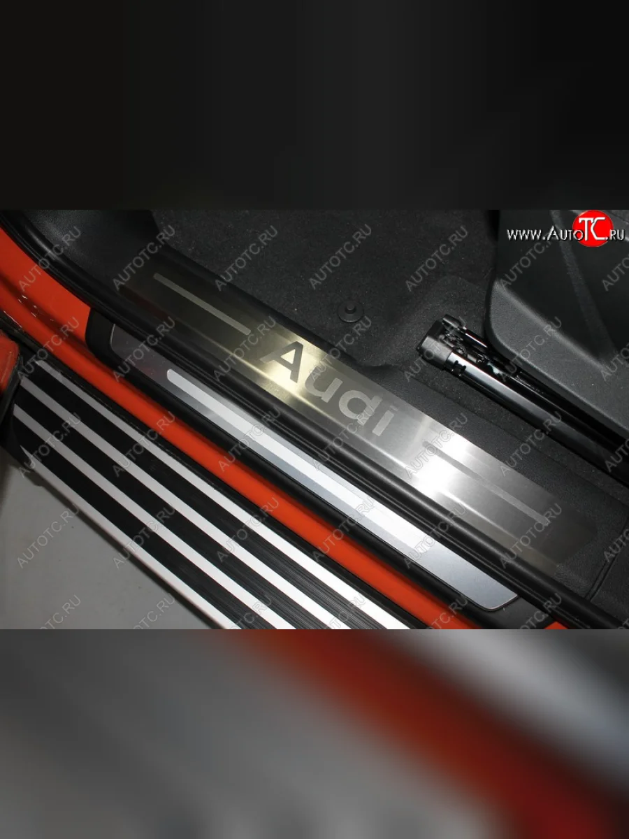 Накладки на пластиковые пороги (4 шт.) ТСС Тюнинг Audi Q3 F3 (2018-2022) (лист шлифованный надпись Audi)  в Керчи Республика Крым