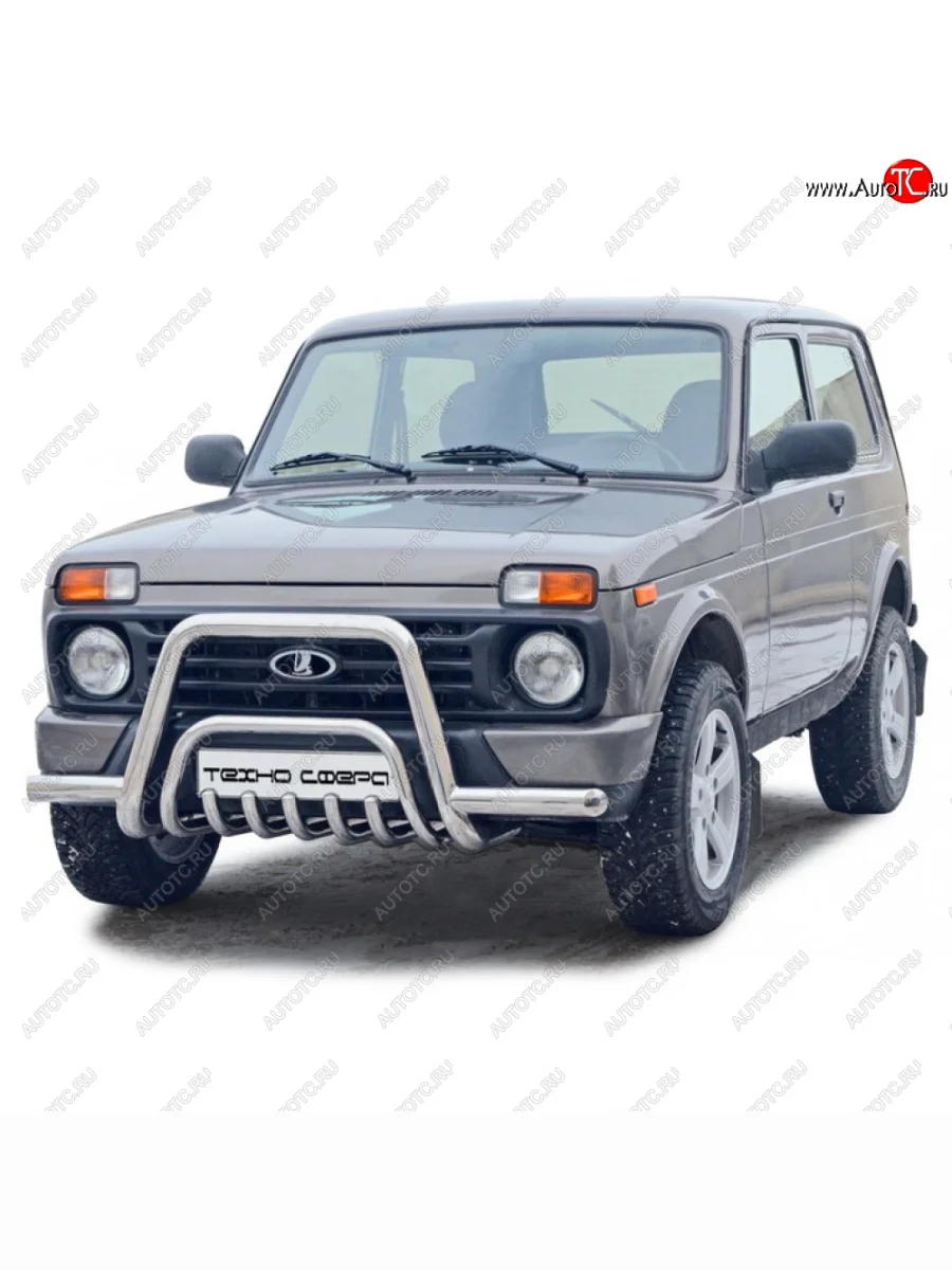 Защита переда с дополнительной защитой двигателя нержавейка (Низкая с усами) d63,5, Техно Сфера Лада ВАЗ нива 4х4 2121 (Legend) 3 дв. 2-ой рестайлинг (2021-2025) (Нержавейка)  в Керчи Республика Крым