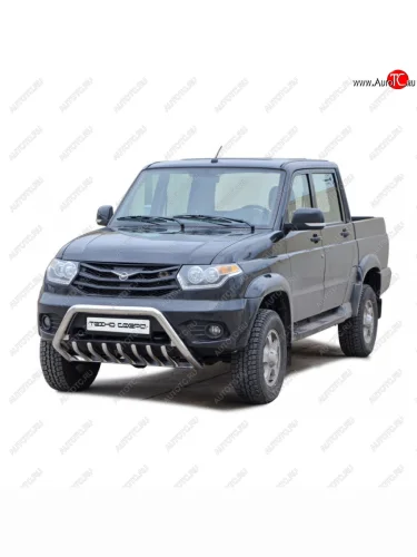 Защита переда нержавейка с дополнительной защитой бампера низкая d63.5, Техно Сфера (Нержавейка) Уаз Патриот ( 3163 5 дв.,  Карго,  23632,  Спорт,  3163 5-дв.) (2005-2025) дорестайлинг, дорестайлинг пикап, 1 рестайлинг пикап, 1-ый рестайлинг, рестайлинг 1, 2-ой рестайлинг пикап, 2-ой рестайлинг, рестайлинг 2