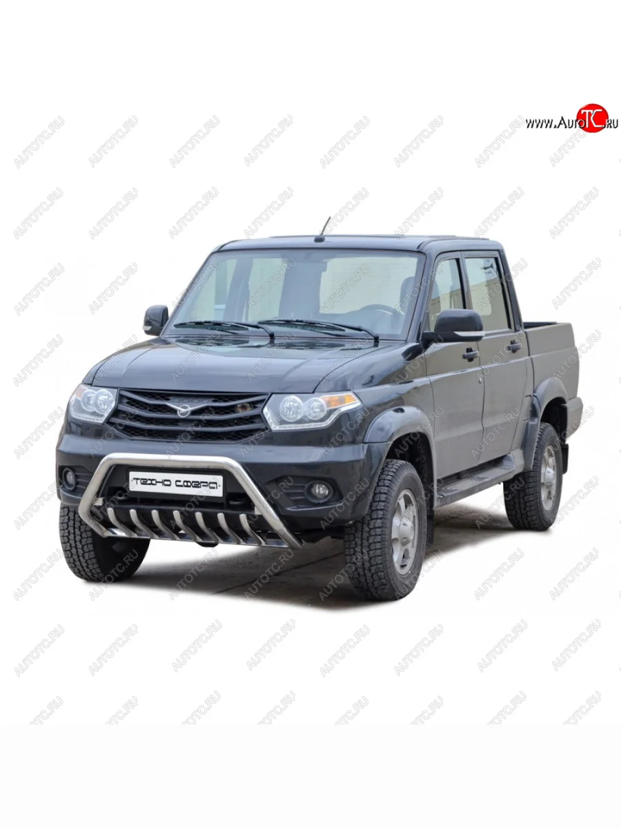 Защита переда нержавейка с дополнительной защитой бампера низкая d63.5, Техно Сфера  Уаз Патриот (2005-2025) 3163 5 дв., Карго, 23632, Спорт, 3163 5-дв. (Нержавейка)  с доставкой в г. Керчь