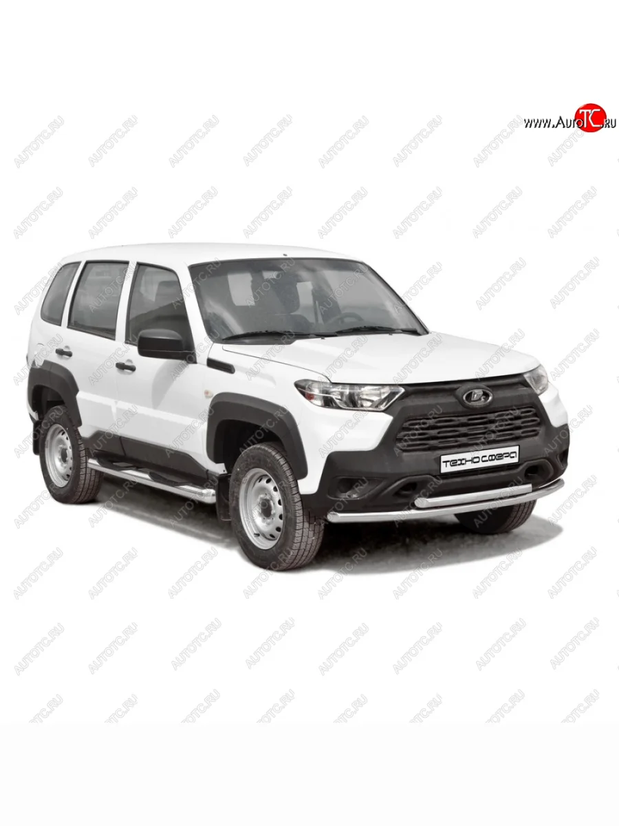 Защита переда нержавейка труба двойная без коробочек d51, d63.5, Техно Сфера Лада ВАЗ Нива Трэвел (212300-80) (2021-2025) (Нержавейка)  в Перми Пермском крае