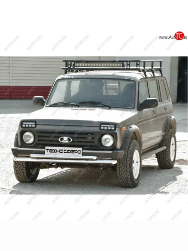 Защита переда нержавейка труба двойная без коробочек d63.5, Техно Сфера (Нержавейка) Лада ВАЗ нива 4х4  2131 (1993-2025) 5 дв. дорестайлинг, Урбан 3 дв. дорестайлинг, Урбан 5 дв. дорестайлинг, 5 дв. 1-ый рестайлинг, Урбан 5 дв. рестайлинг, (Legend) 5 дв. 2-ой рестайлинг