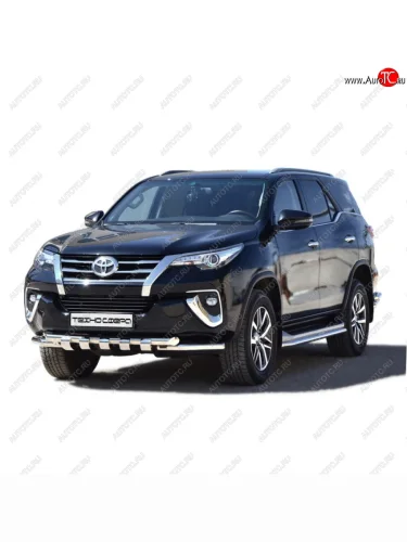 Защита переда труба двойная люкс нержавейка d63.5, Техно Сфера Toyota Fortuner ( AN50/AN60,  AN160) (2004-2025) дорестайлинг, 1-ый рестайлинг, 2-ой рестайлинг, рестайлинг
