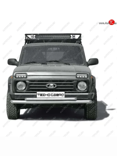 Защита переда нержавейка труба двойная без коробочек, Техно Сфера (нержавейка) Лада ВАЗ нива 4х4  2131 (1993-2025) 5 дв. дорестайлинг, Урбан 3 дв. дорестайлинг, Урбан 5 дв. дорестайлинг, 5 дв. 1-ый рестайлинг, Урбан 5 дв. рестайлинг, (Legend) 5 дв. 2-ой рестайлинг