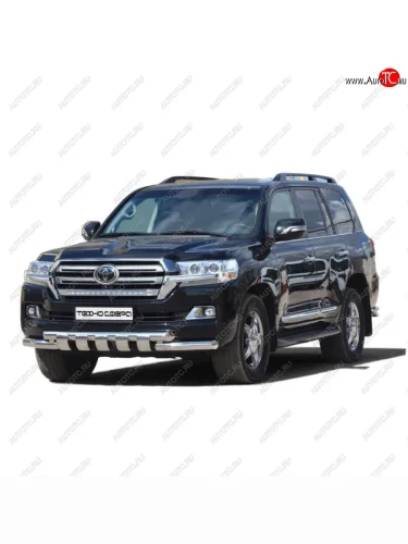 Защита переда труба двойная люкс нержавейка d76, Техно Сфера (Нержавейка) Toyota Land Cruiser  200 (2007-2021) дорестайлинг, 1-ый рестайлинг, 2-ой рестайлинг