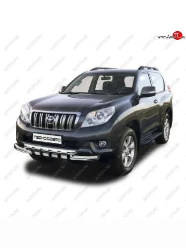 Защита переда труба двойная люкс нержавейка d76, Техно Сфера (Нержавейка) Toyota Land Cruiser Prado  J150 (2009-2025) дорестайлинг, 1-ый рестайлинг, 2-ой рестайлинг, 3-ий рестайлинг