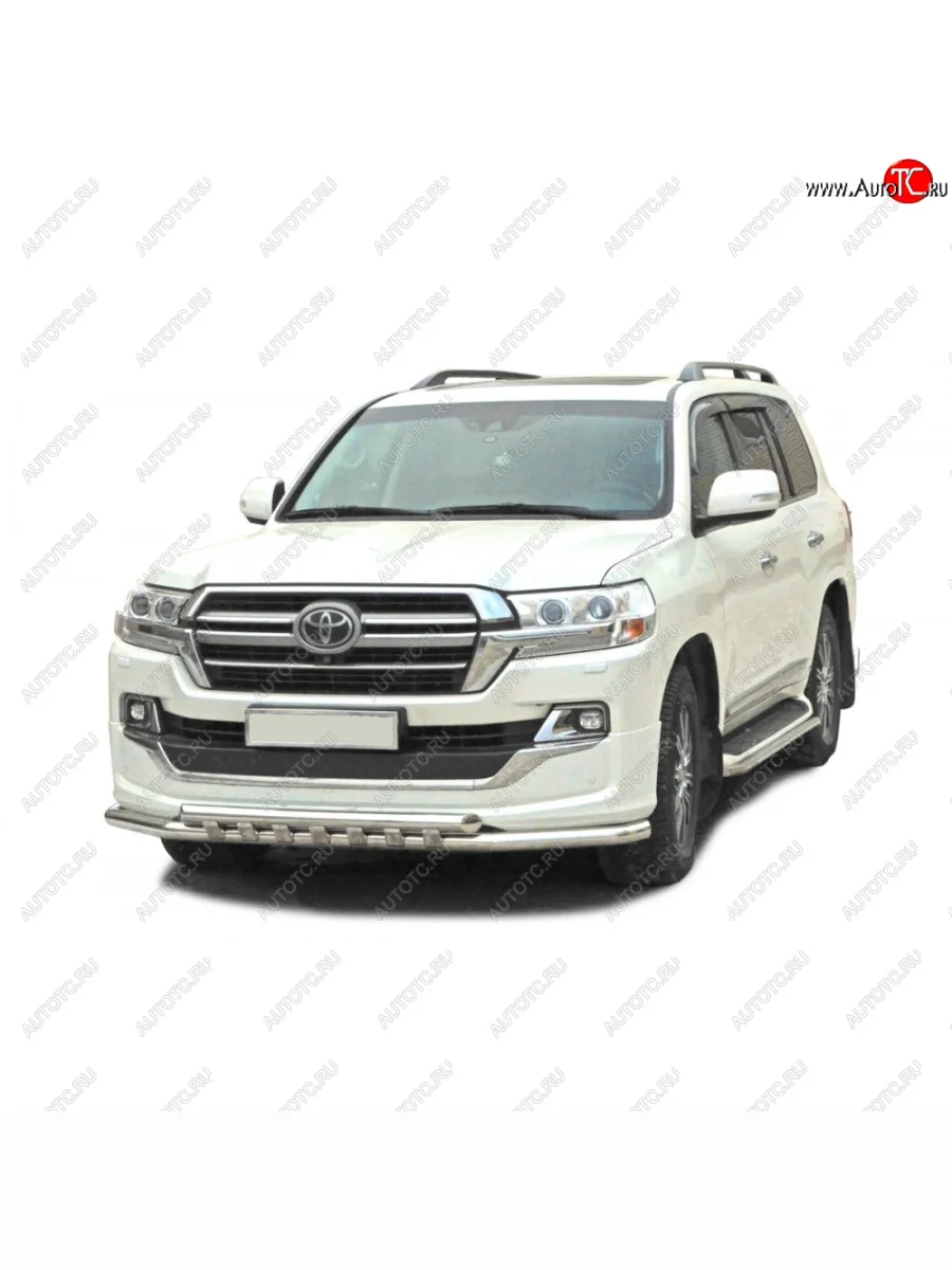 Защита переда труба двойная удлиненная с полимерным покрытием d63.5, Техно Сфера  Toyota Land Cruiser (2007-2021) 200 (Черный матовый)  с доставкой в г. Керчь