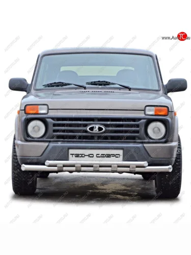 Защита переда труба двойная нержавейка d51, 63,5, Техно Сфера (Нержавейка) Лада ВАЗ нива 4х4 ( 2131,  2121,  2121 (Legend)) (2014-2025) Урбан 3 дв. дорестайлинг, Урбан 5 дв. дорестайлинг, Урбан, Урбан 5 дв. рестайлинг, (Legend) 5 дв. 2-ой рестайлинг, 3 дв. 2-ой рестайлинг