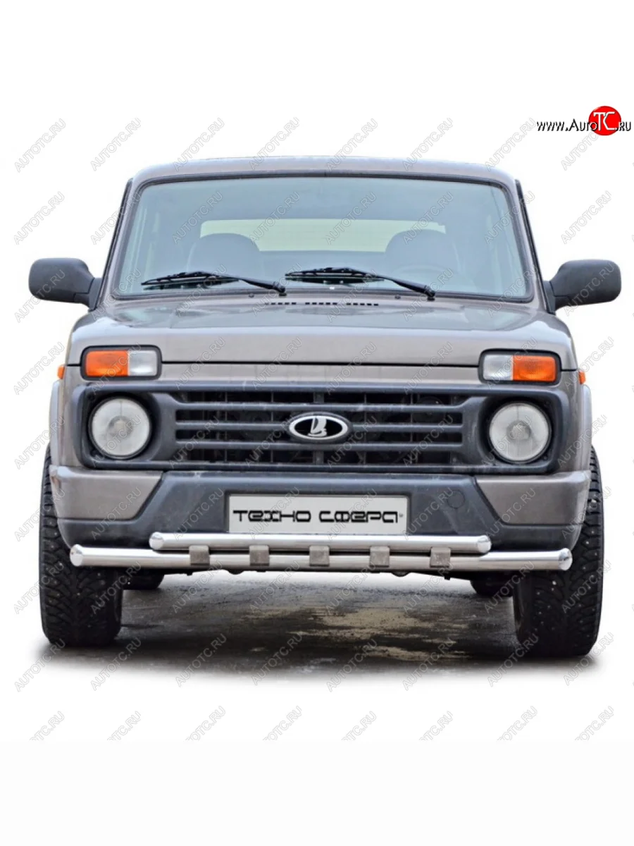 Защита переда труба двойная нержавейка d51, 63,5, Техно Сфера  Лада ВАЗ нива 4х4 (2014-2025) 2131, 2121, 2121 (Legend) (Нержавейка)  с доставкой в г. Керчь
