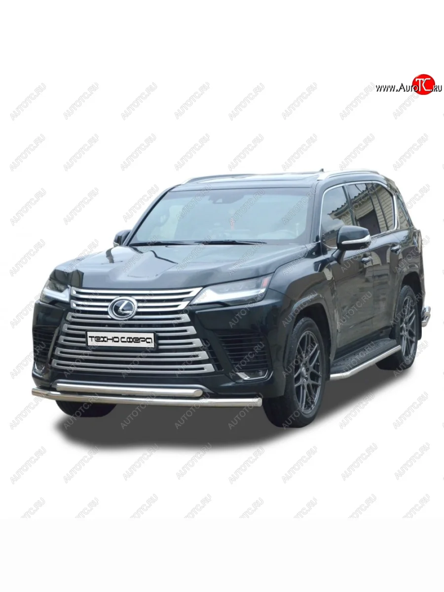 Защита переда труба двойная с полимерным покрытием d63, d51, Техно Сфера Lexus LX600 J310 (2021-2022) (Черный матовый)  в Самаре Самарской области