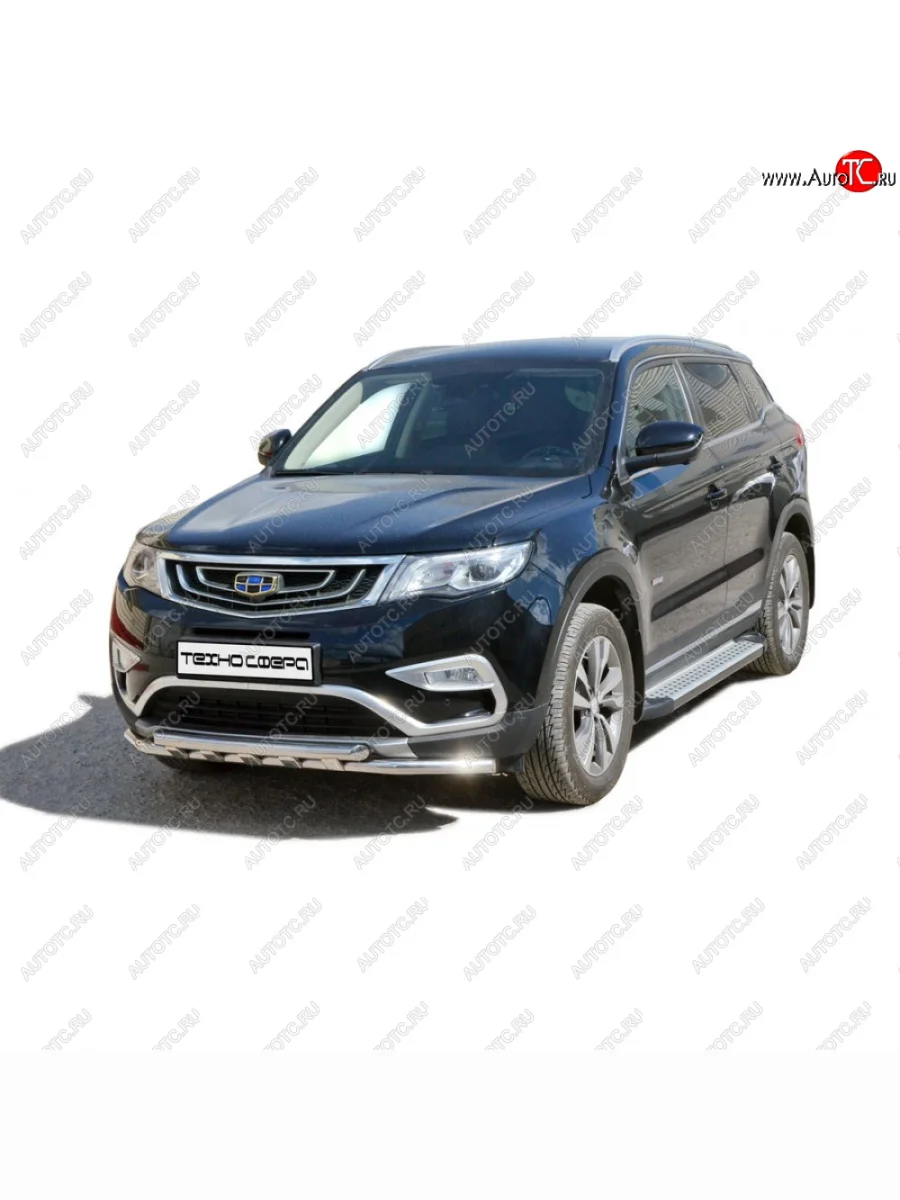 Защита передатруба двойная с полимерным покрытием d51, Техно Сфера Geely Atlas NL3 (2016-2022) (Черный глянец)  в Керчи Республика Крым