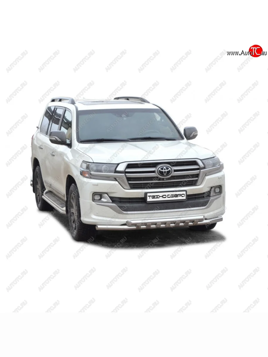 Защита переда труба двойная нержавейка d63,5 Техно Сфера  Toyota Land Cruiser 200 2-ой рестайлинг (2015-2021) (Нержавейка)  в Воронеже Воронежской области